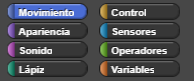 Paleta de funciones: Movimiento, Apariencia, Sonido, Lápiz, Control, Sensores, Operadores y Variables