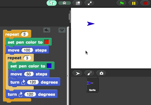 Animation that shows how to use single-step Visible stepping in Snap!