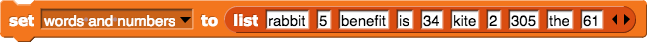 set (words and numbers) to {rabbit, 5, benefit, is, 34, kite, 2, 305, the, 61} set (words and numbers) to {rabbit, 5, benefit, is, 34, kite, 2, 305, the, 61}